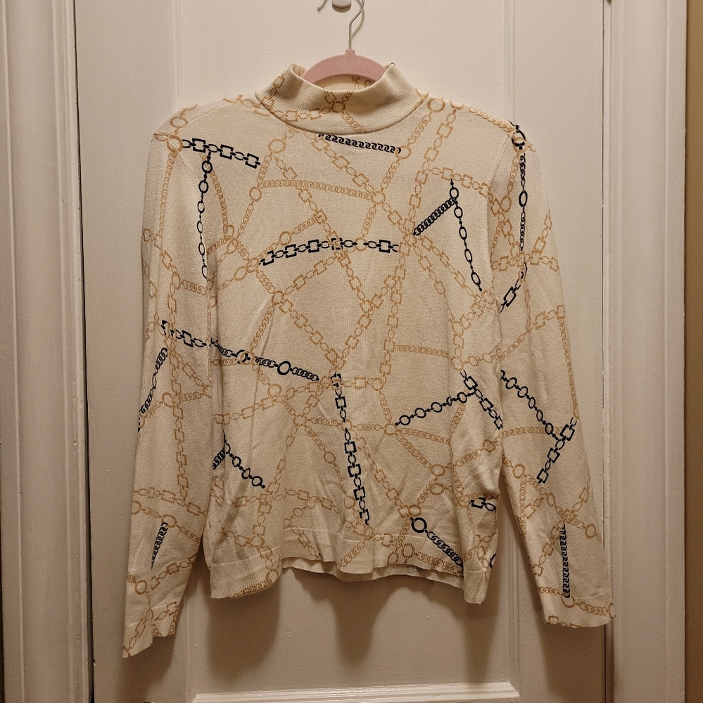 Chico's Women's Ivory Chain Print Sweater Size 1